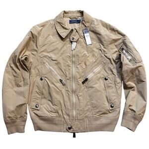 Polo Ralph Lauren Military Style Utility Tactical Flight Bomber Jacket Tan Large